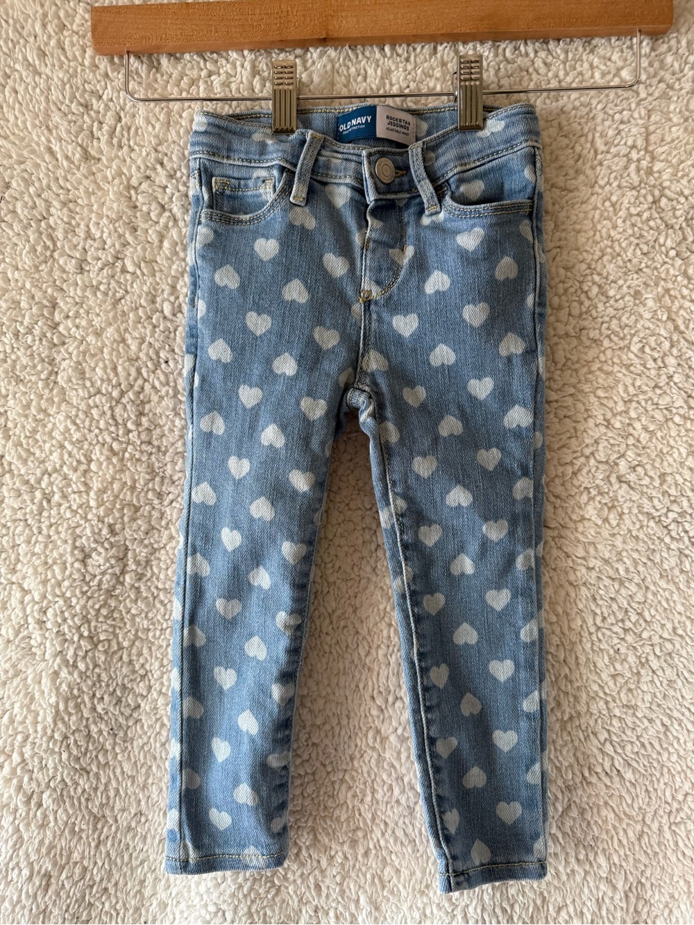 Old Navy Light Wash Rockstar Jeggings with Subtle Heart Pattern - Blue & White